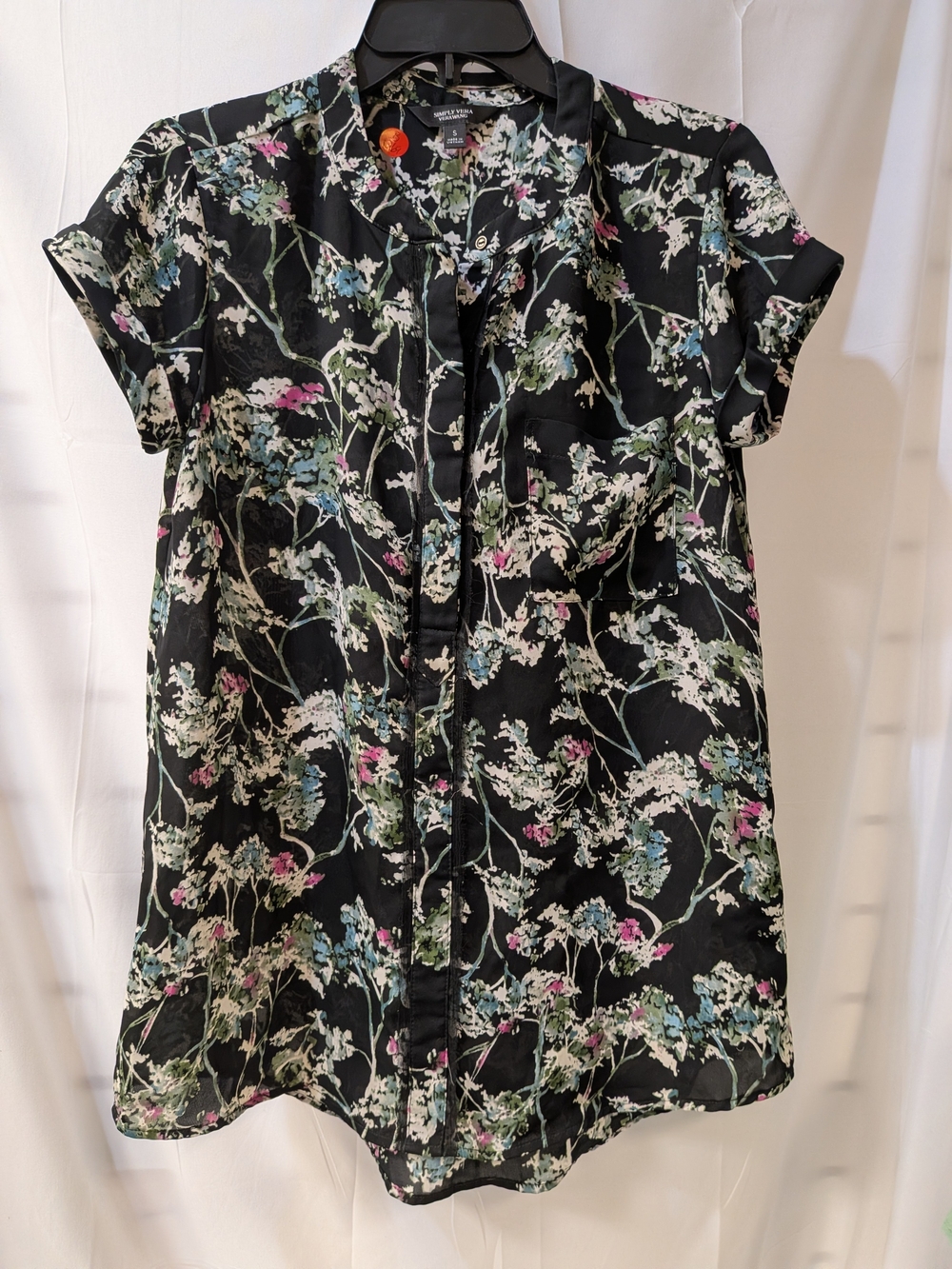 Simply Vera Vera Wang Black Floral Cap-Sleeve Button Blouse